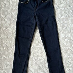 Levi Strauss dark wash high waisted straight leg hand embroidered jeans. Size 4.